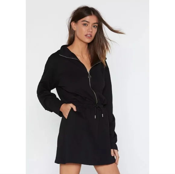 Nasty Gal Zip 'Em Into Shape Long Sleeve Zip-Up Sweatshirt Dress 2X Host Pick - Picture 4 of 15